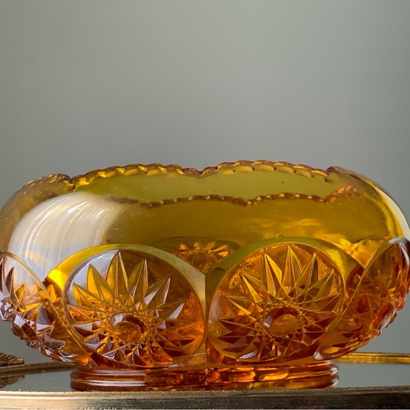 Vintage Kanawha Glass Amber Hob Star Pattern Bowl Candy Dish with Sticker - Picture 1 of 10